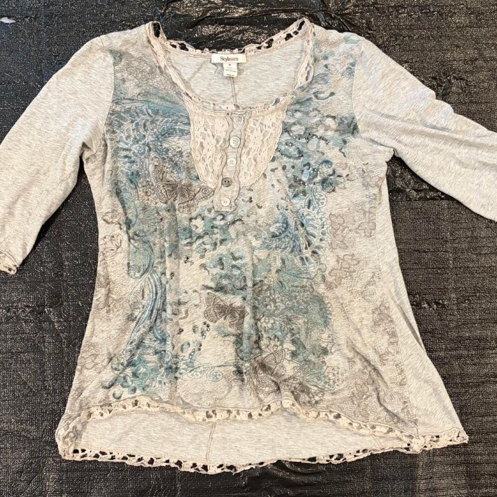 Style-co Women's Grey and Blue Shirt